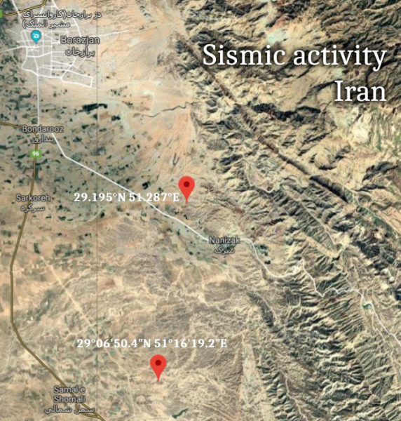 Actividad sismica cerca de Bushehr, Iran